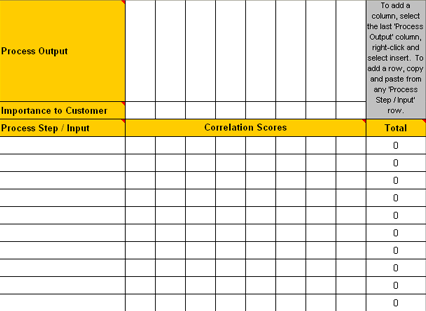 The following diagram is a C&E matrix template from ProcessMA.